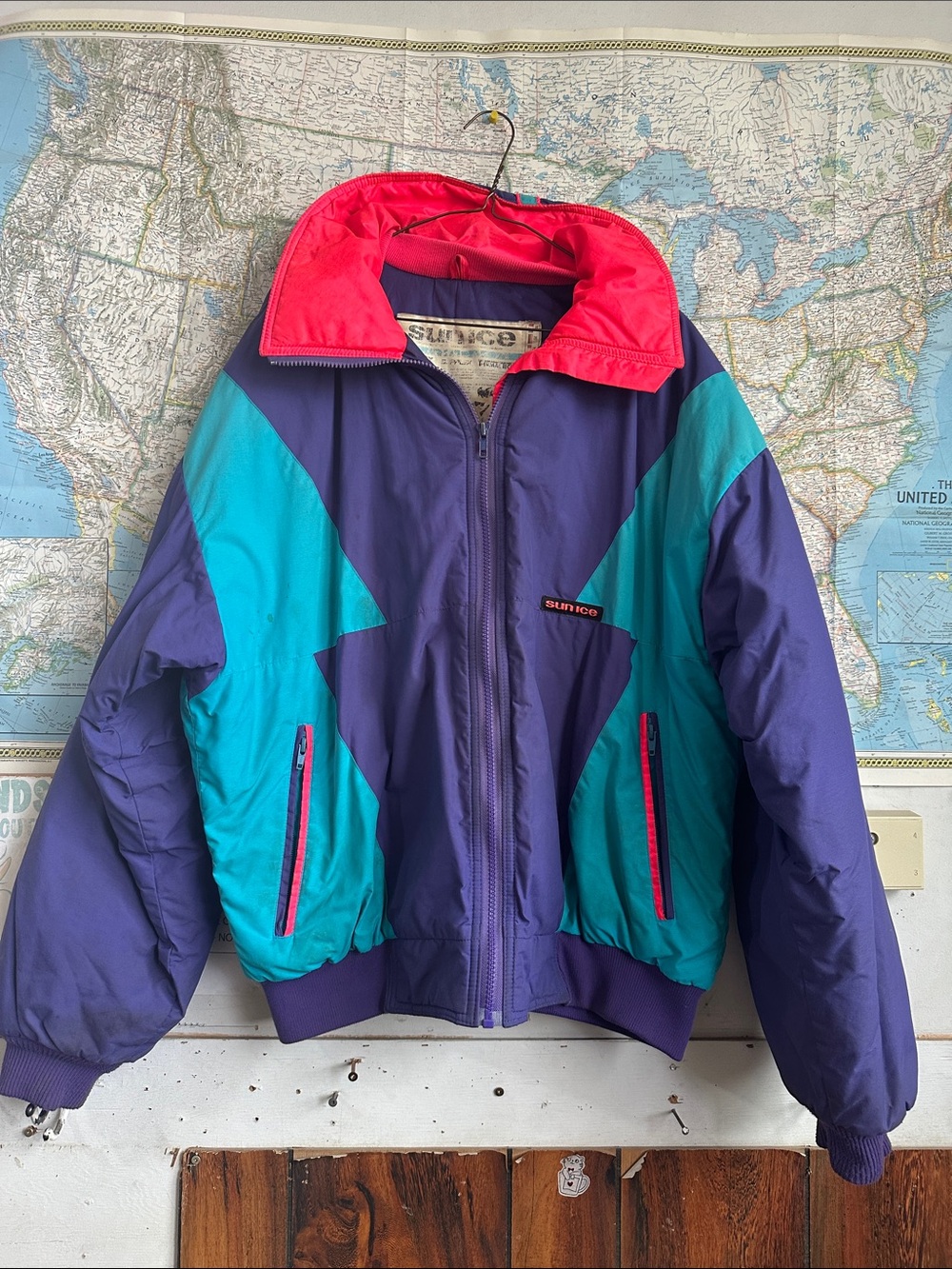 Sunice Colorblock unisex Ski Jacket in Purple, Teal & Pink